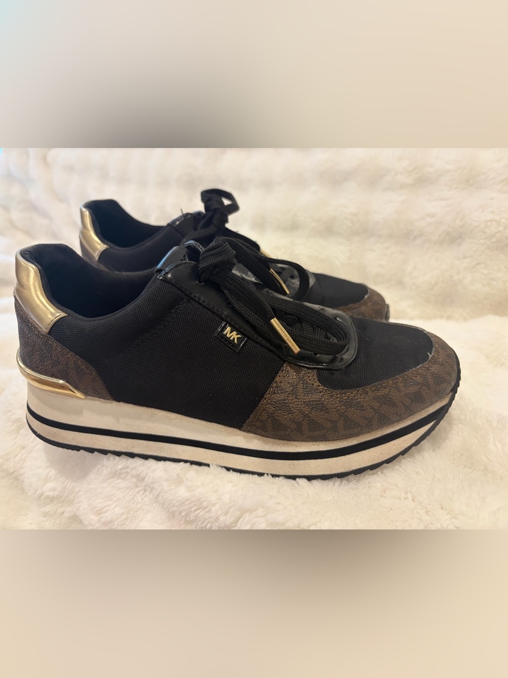 Michael by Michael Kors Platform Sneakers—Signature Logo w/ Gold Accents Sz 7.5